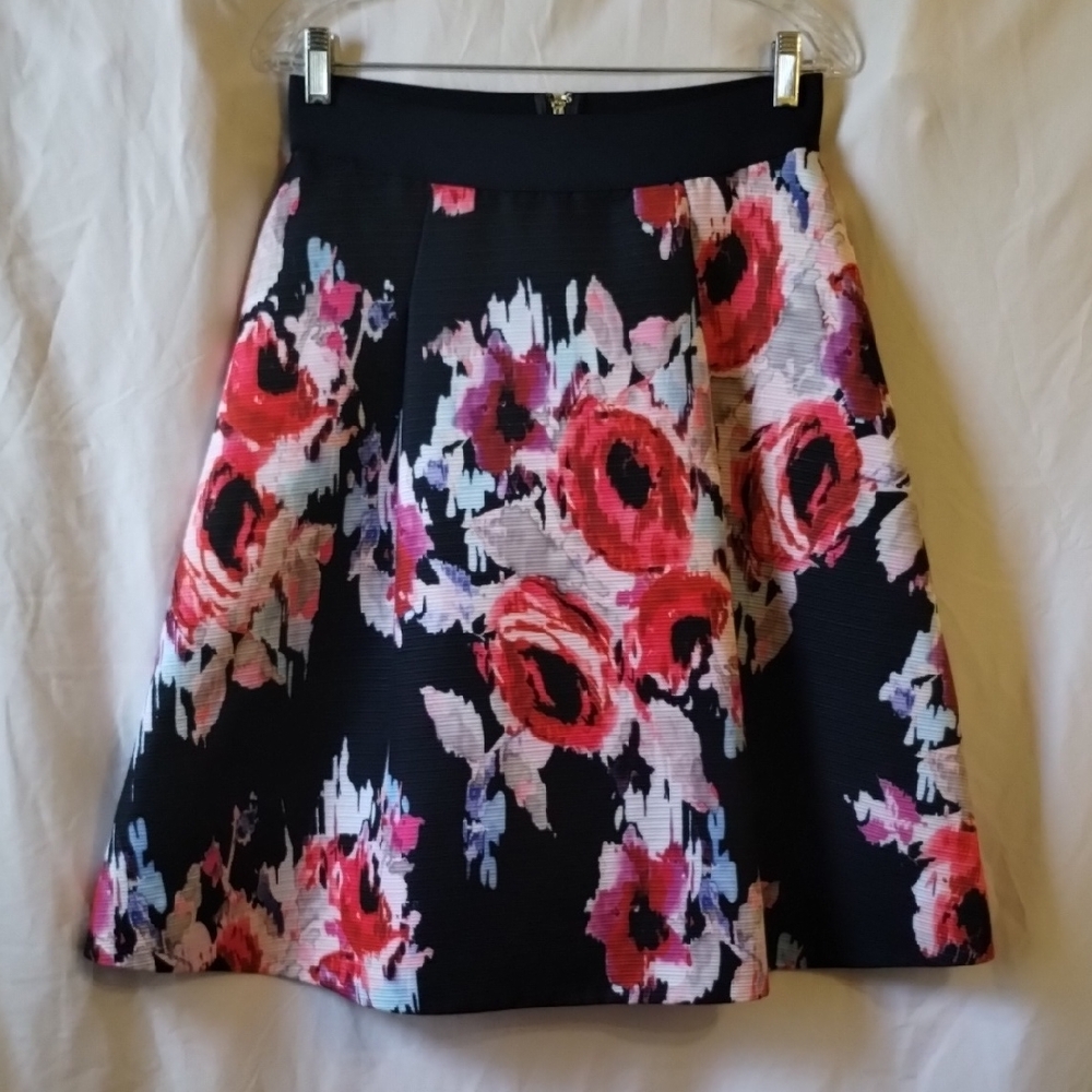 Kate Spade Navy Blue And Red Floral A- Linea Skirt.